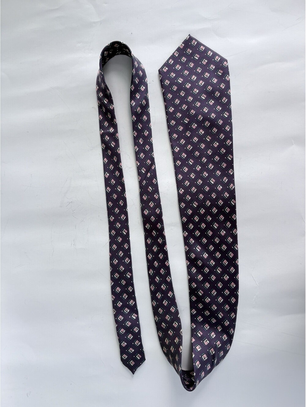 Architect Men’s Purple Geometric Print Necktie Pink Teal Classic Silk Tie